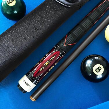 Більярдний кий TaiBa 2-частинний з ручкою з натуральної шкіри, канадський клен, 147.3 см, з муфтою, наконечник 13 мм, сталь, 19-21 oz, коричневий, винно-червоний, королівський синій