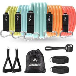 Набір еластичних стрічок WHATAFIT для фітнесу, силових тренувань, реабілітації, з дверним кріпленням, ручками та сумкою