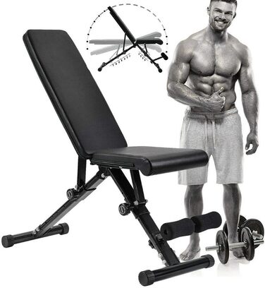 Складана універсальна лавка для жиму Max Strength, регульований кут, м'яке сидіння, для дому та спортзалу, чорна