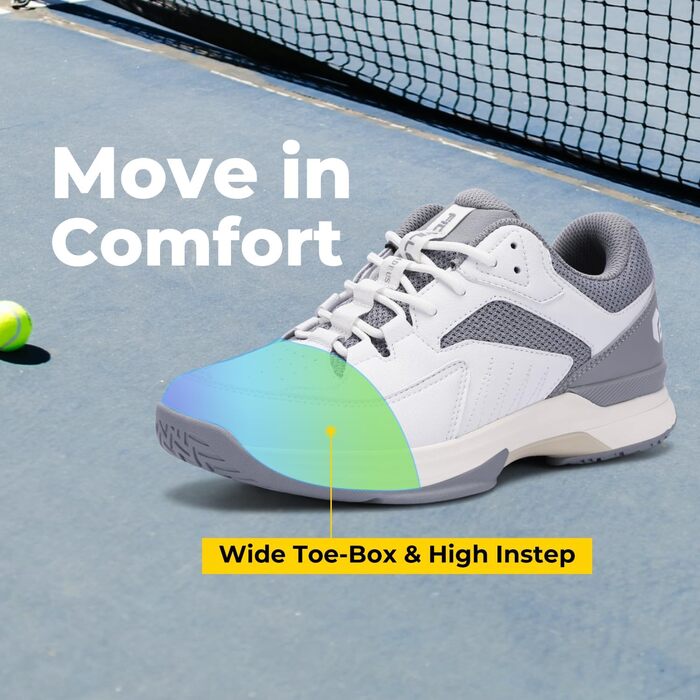 Тенісні кросівки FitVille для чоловіків (широкі) - білі/сірі. Дыхаючі кросівки для тенісу, бадмінтону, залу, фітнесу. 46 EU (широкі)
