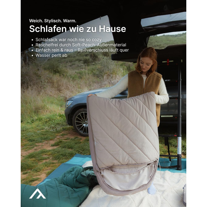 Спальний мішок Qeedo Buddy 8 Outdoor літній (8-25°C) 3 сезони, для дорослих та підлітків (до 200 см), компактний та легкий, поверхня Peach Skin (пісочний колір)