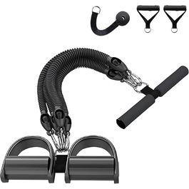 Набір еластичних стрічок FUNFLEX 45 кг для фітнесу: тренажер для пресу з ручками, фіксатором для ніг та дверним кріпленням. Система стрічок опору для дому, залу, м'язового та силового тренування. Чорний, 9 шт.