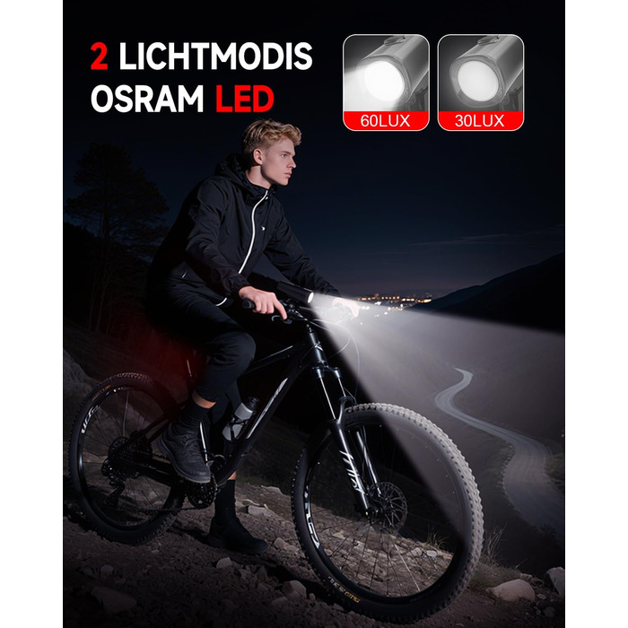 Набір велосипедних ліхтарів SFGSUP LED з USB зарядкою, водонепроникні (IPX5), схвалені StVZO