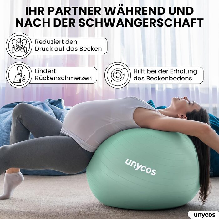 Фітбол Unycos 55/65/75 см для фітнесу, йоги, пілатесу та балансу | З насосом, BPA-Free, антивибуховий | Зелений #10