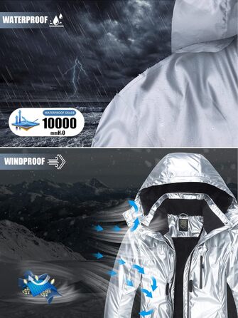 Жіноча водонепроникна куртка для сноубордингу та лижного спорту FREE SOLDIER з флісовою підкладкою та капюшоном. Тепла зимова куртка-дощовик з повністю проклеєними швами (L, срібляста)