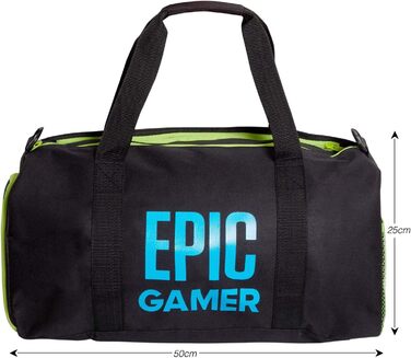 Спортивна сумка Epic Gamer для дорослих і дітей, чорна, з плечовим ременем, відділенням для взуття та водонепроникним відділом, універсальний розмір, Barrel Bag