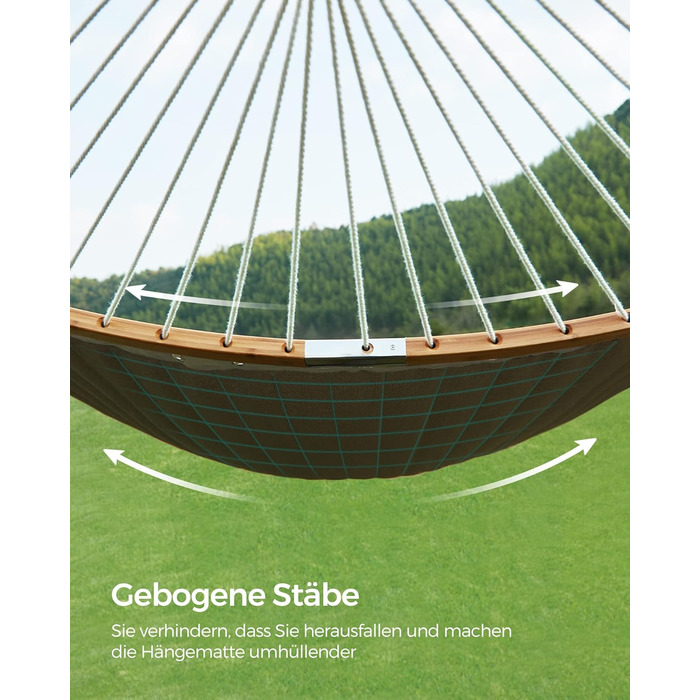 Гамак SONGMICS для 2 осіб з подушкою, сірий-бежевий, 200 x 140 см, до 225 кг, з бамбуковими стійками