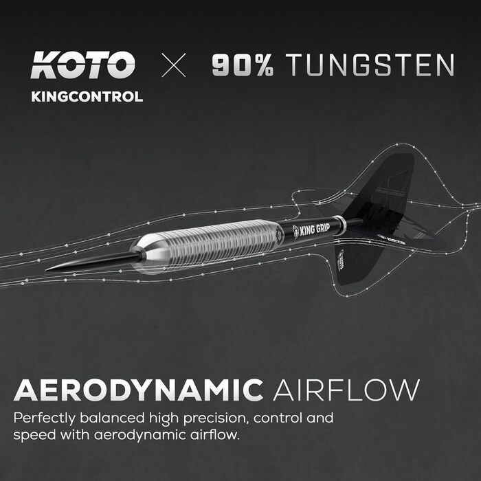 KOTO Kingcontrol дротики для дартсу 90% вольфраму, чорні, набір 3 шт з насадками, стрижнями та чохлом