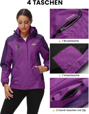 Жіноча трекінг куртка Outdoor, вітронепроникна та водонепроникна куртка-дощовик з капюшоном (фіолетовий, L)