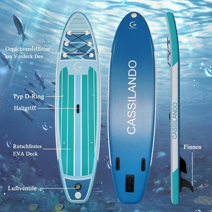 Надувний SUP дошка CASSILANDO Stand Up Paddle Board 335см з аксесуарами та сумкою для перенесення. Підходить для йоги, риболовлі, серфінгу, для дорослих та підлітків.