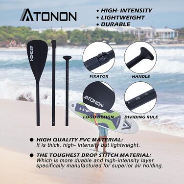 Надувний SUP (Stand Up Paddle Board) ATONON GREEN з аксесуарами | Для початківців, підлітків та дорослих | Широкий, з антиковзким покриттям та нижніми плавниками для контролю в серфінгу