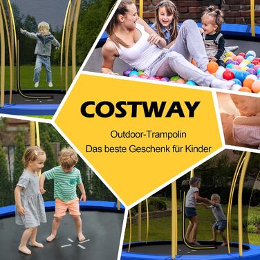 Дитячий батут COSTWAY 244/305 см, квіткова форма, з сіткою безпеки, м'якими стійками, сертифікований GS, для вулиці, максимальне навантаження 190 кг