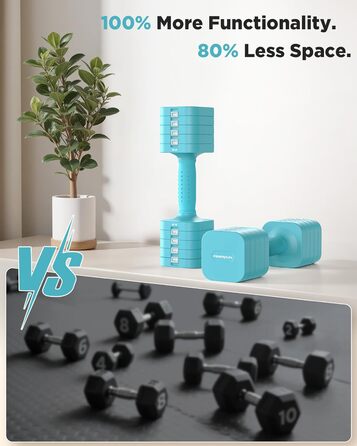Штанги FEIERDUN з регулюванням ваги 2 шт. (2/4/6/8/4,5 кг), для жінок, швидке налаштування, подвійний захист, для домашнього фітнесу (блакитний)