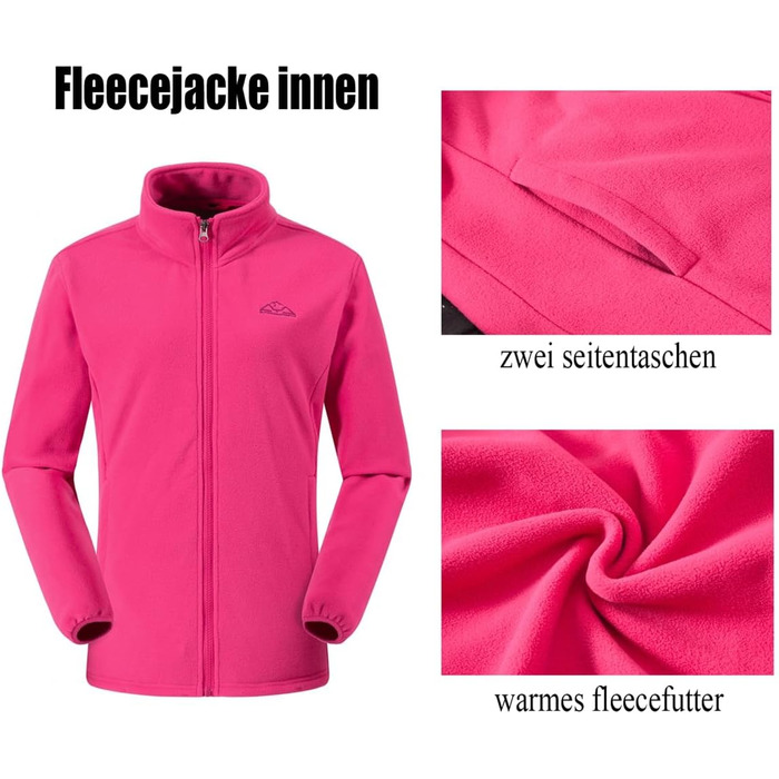 Жіноча 3-в-1 куртка Ysento: тепла флісова та водонепроникна софтшеллова куртка з капюшоном, рожево-рожевий колір, XXL