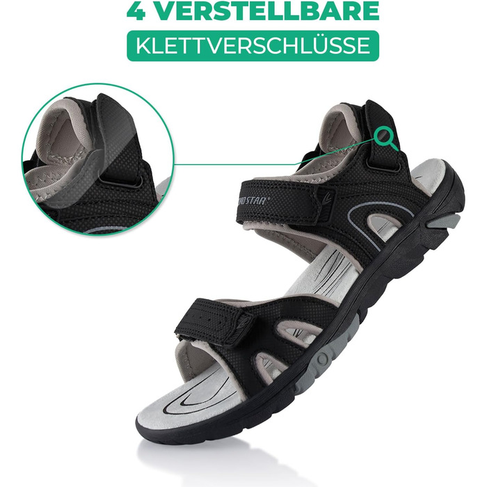 Сандалі трекінгові жіночі та чоловічі Fusskleidung літні легкі, з міцною підошвою, 43 EU, чорні