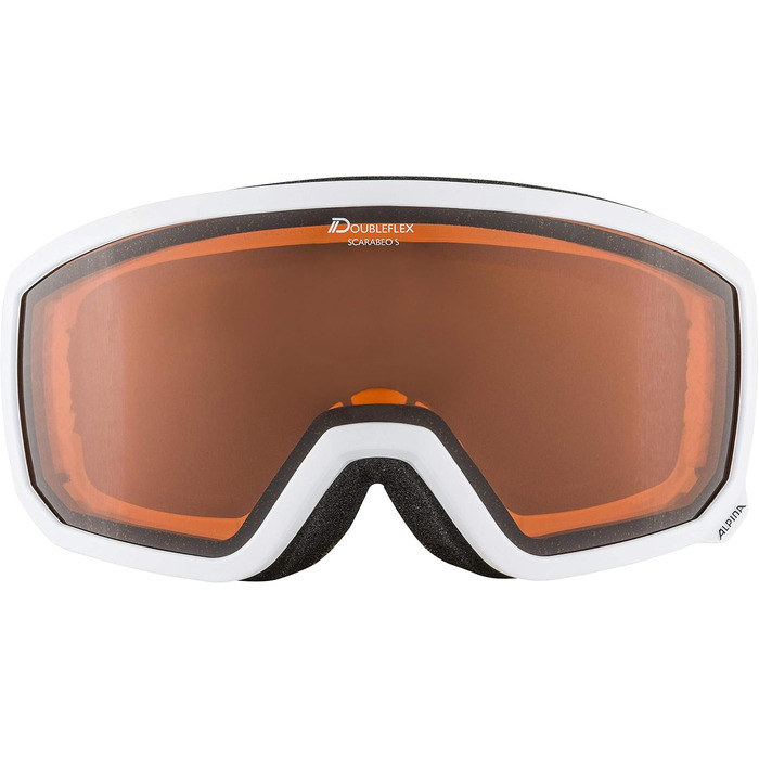 ALPINA SCARABEO S — Лижна маска OTG, захист 100% UV, антифог, ударостійка, для дорослих, біла, універсальний розмір