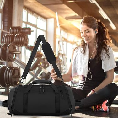 Спортивна сумка для чоловіків та жінок, велика дорожня сумка з відділенням для взуття та мокрих речей, водонепроникна сумка для спорту, тренувань, плавання та подорожей, сумка-вояджер, чорна