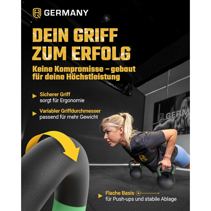Гантель-гиря HQ Germany® з порошковим покриттям [2-32кг/Набори] - Набір чавунних гирь з точністю ±2% - Кульова гиря, Набір гирь, Преміум гирі з порошковим покриттям 24кг