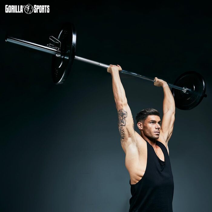 Олімпійський гриф GORILLA SPORTS 220 см, 50 мм, до 450 кг, з хромованим покриттям і замками, гриф для штанги