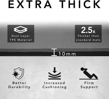 Тренувальний килимок для йоги та фітнесу – великий, 183x80 см, 10 мм, TPE, сірий – для дому, HIIT, Pilates, гімнастики
