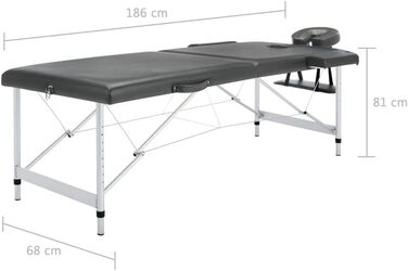 Масажний стіл vidaXL 2 зони з сумкою, регульований, алюмінієва рама, антрацит, 186x68 см – масажна, косметологічна, терапевтична кушетка