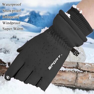 Чоловічі зимові рукавички KXF з натуральної шкіри, утеплені флісом, вітронепроникні, для їзди на велосипеді, водіння, бігу, кемпінгу та хайкінгу (Чорний)