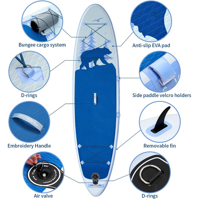 SUP Board EISBÄR надувний, 320x81 см, до 150 кг, комплект аксесуарів для початківців