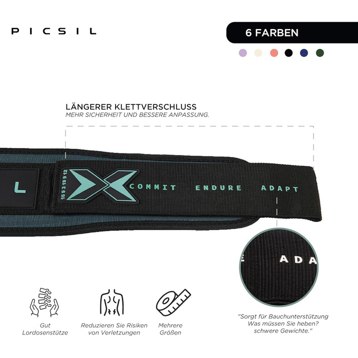 Пояс для важкої атлетики PICIL, підтримка попереку, схвалений для змагань, з пряжками, чорний (XL, Зелений)