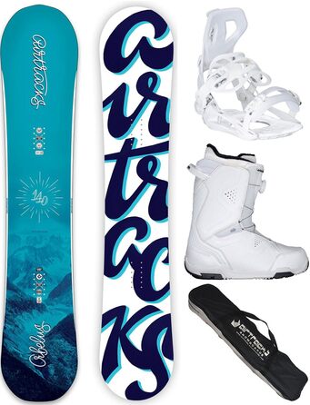 Snowboard Airtracks Orbelus Lady з комплектом: сноуборд, жінчі кріплення Master W Fastec, черевики Strong Atop W, сумка для сноуборду (140-155 см)