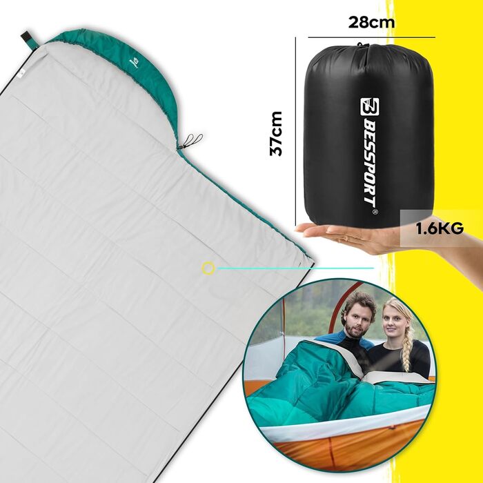 Спальний мішок Bessport фланелевий для кемпінгу 3-4 сезони - 10°C-20°C | Зимовий, легкий, водонепроникний та теплий для дорослих та дітей, для подорожей з рюкзаком, кемпінгу, походів та подорожей. Фланелевий, синьо-зелений (-5°C) (Поліестер Тафтата, небес