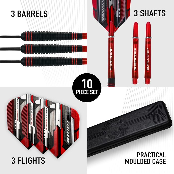 Дарти Ace Rubber Black (Сталеві дротики) з кейсом, 20/22/24/26 г, Supergrip, 100 мікрон Marathon Flights, чорні