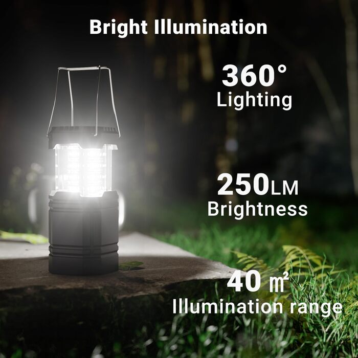 LED кемпінговий ліхтар на сонячній батареї, водонепроникний, з ручкою, акумулятор 3000mAh, для туризму, риболовлі, SOS, відключень світла (чорний)