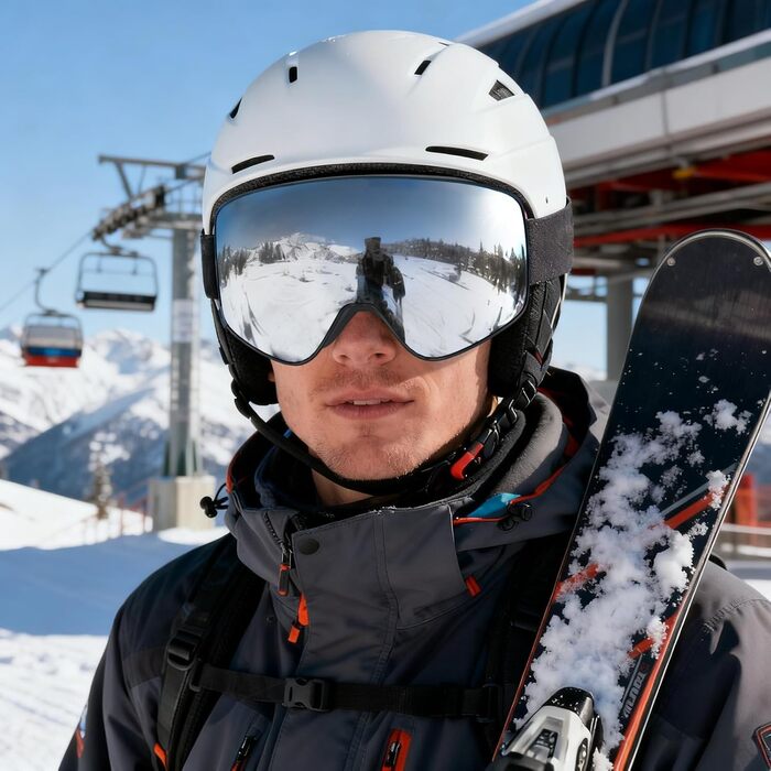 Гірськолижні маски VCOROS з змінним склом, унісекс, захист від UV, антитуманне покриття, регульований ремінь, сноуборд маска 02-Срібло/Білий + лінза (VLT13 %) (01-Срібло/Чорний + лінза (VLT13 %))