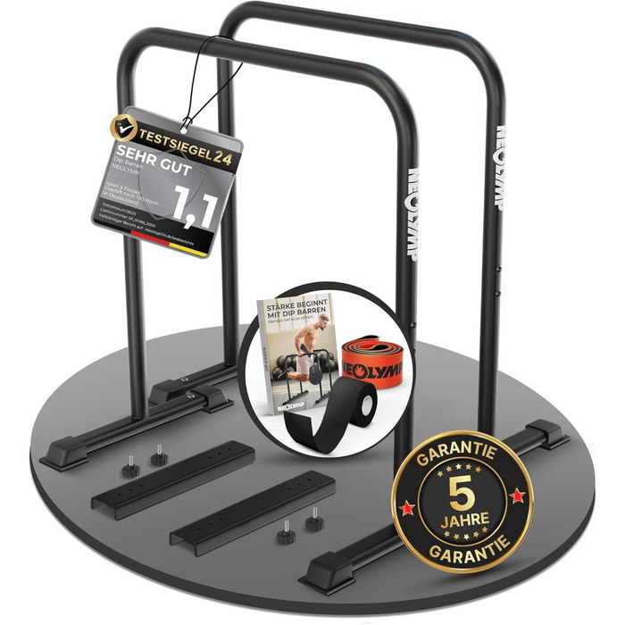 NEOLYMP Dip Station для віджимань: 400 кг, регульована ширина, з E-Book, антиковзні ніжки. Комплект для фітнесу вдома (турнік + еластична стрічка)