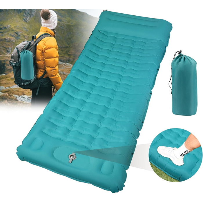 Саморозкладаючий килимок для кемпінгу DeeprBling Isomatte, 12 см, з помпою та подушкою, 200x68x12 см