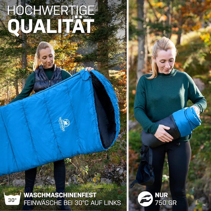 Сплячий мішок NORDBÄR® 3 сезони / літо, ультралегкий [750г/1500г] | Спальний мішок-кокон для кемпінгу | Компактний | Outdoor, подорожі, гірський | Літній, зелений (світло-блакитний)