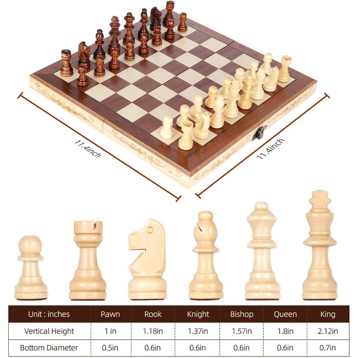 Шаховий набір дерев'яний, складаний, магнітний, великий. Підходить для дітей та дорослих. Для гри в приміщенні, на вулиці та в подорожах.