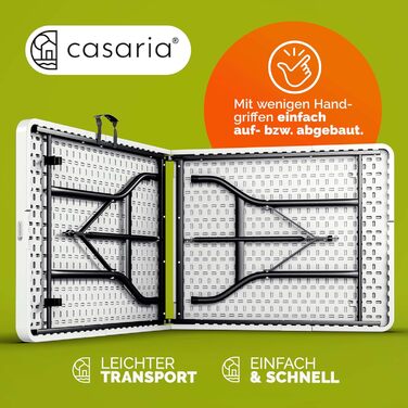 Зручний розкладний садовий стіл Casaria® 183x76 см - Білий, для саду, тераси, кемпінгу та балкону