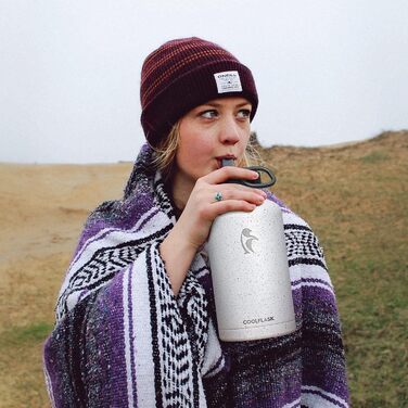 Термос пляшка Coolflask 2 л із нержавіючої сталі з трубочкою та 3 кришками, вакуумна ізоляція, спортивна пляшка для води, біла Starry White, 2000 мл, для спорту та подорожей