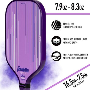Професійна ракетка для піклболу Franklin Sports Signature з MaxGrit поверхнею, поліпропіленовий 13/16 мм сердечник, USAPA сертифікат, для турнірів