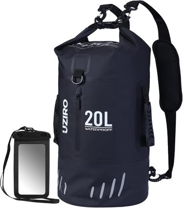 Водонепроникний рюкзак UZIRO 20L, Dry Bag, чорний