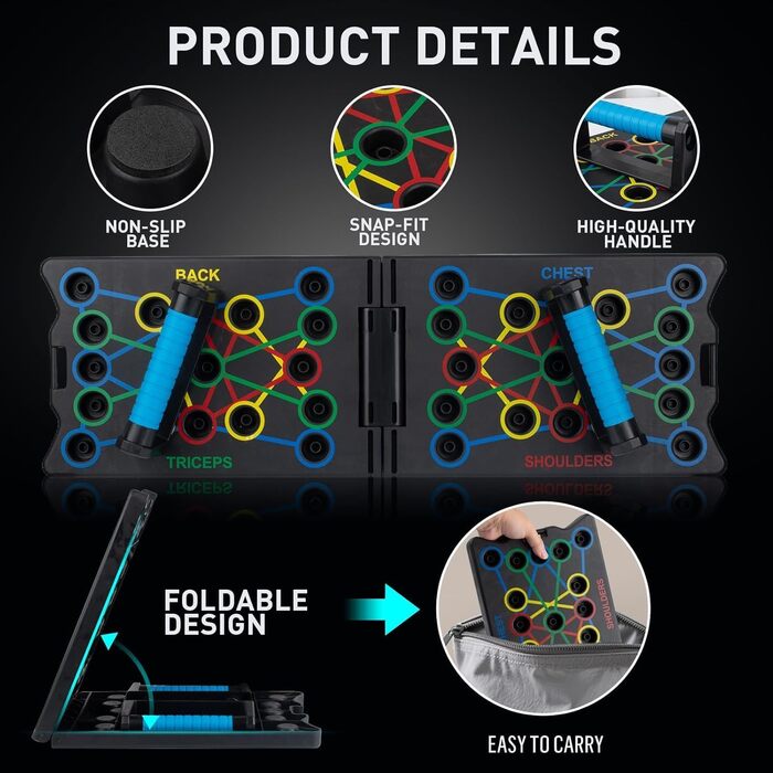 Дошка для віджимань Push Up Board, 24 в 1, складана, портативна, з двома ручками. Багатофункціональний стенд для віджимань. Ефективне тренування м'язів для чоловіків та жінок