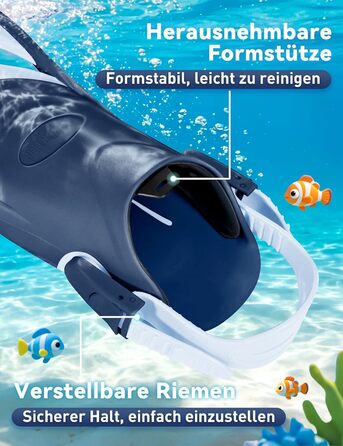Ласти дитячі Supertrip Schnorchelflossen (SeaBlue, S/M 26-32) для плавання, снорклінгу та дайвінгу, регульовані, компактні для подорожей (6-14 років)