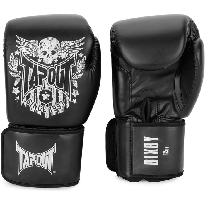 Боксерські рукавички Tapout з екошкіри, чорні/білі, 08 унцій