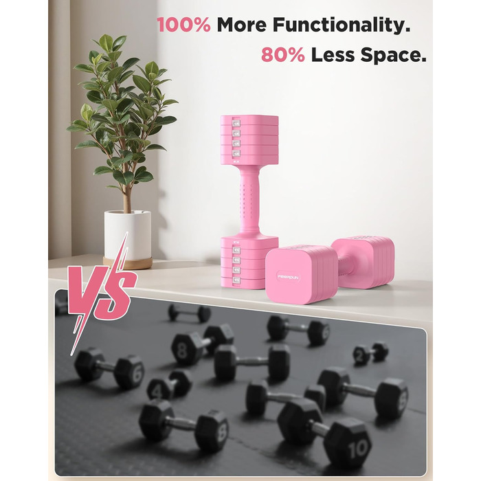 Набір гантелей FEIERDUN регульовані 2 шт., 2/4/6/8/4,5 кг, для жінок, швидке регулювання ваги, подвійний захист, для домашнього фітнесу (B-Cute Pink)