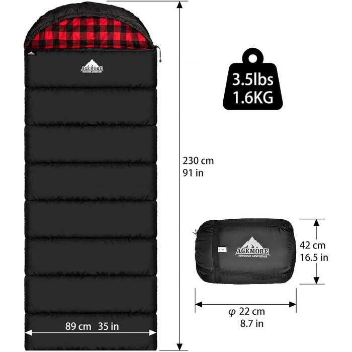 Спальний мішок Baumwoll-Flanell для дорослих: легкий, водонепроникний, 100% бавовна. Ідеально для кемпінгу, подорожей, відпочинку на природі. Чорний/Червоний