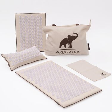 AKUMATRA Premium Plus Акупунктурний килимок з подушкою та функцією підігріву, екологічний, для спини та релаксації, колір пісочний
