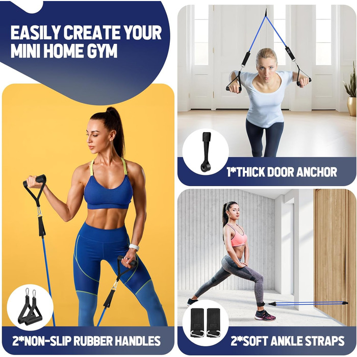 Фитнес-гумки Fokky, набір 5 шт. з різними рівнями опору, з аксесуарами для йоги, пілатесу, силових тренувань (для чоловіків та жінок)