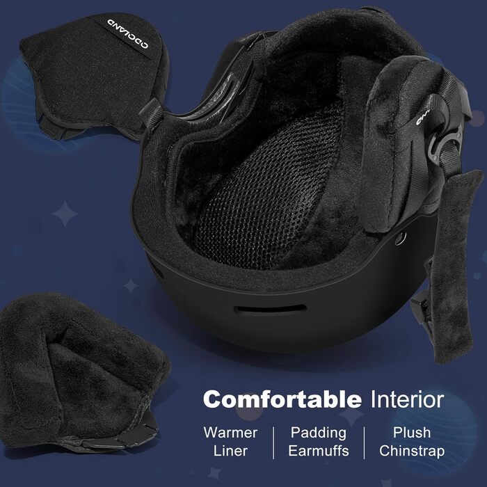 Дитячий гірськолижний шолом та маска Odoland, гірськолижний шолом для хлопчиків та дівчаток, регульований, чорний, з дизайном ракети (54-56 см)