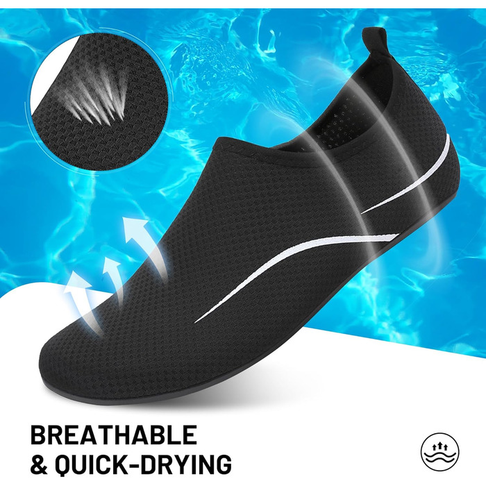 Чоботи для плавання унісекс: легкі, швидковисихаючі, для пляжу, басейну, серфінгу, йоги. Розмір 43 EU, чорний колір